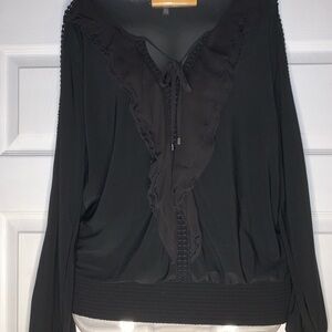 White House Black Market Black Ruffled Blouse
